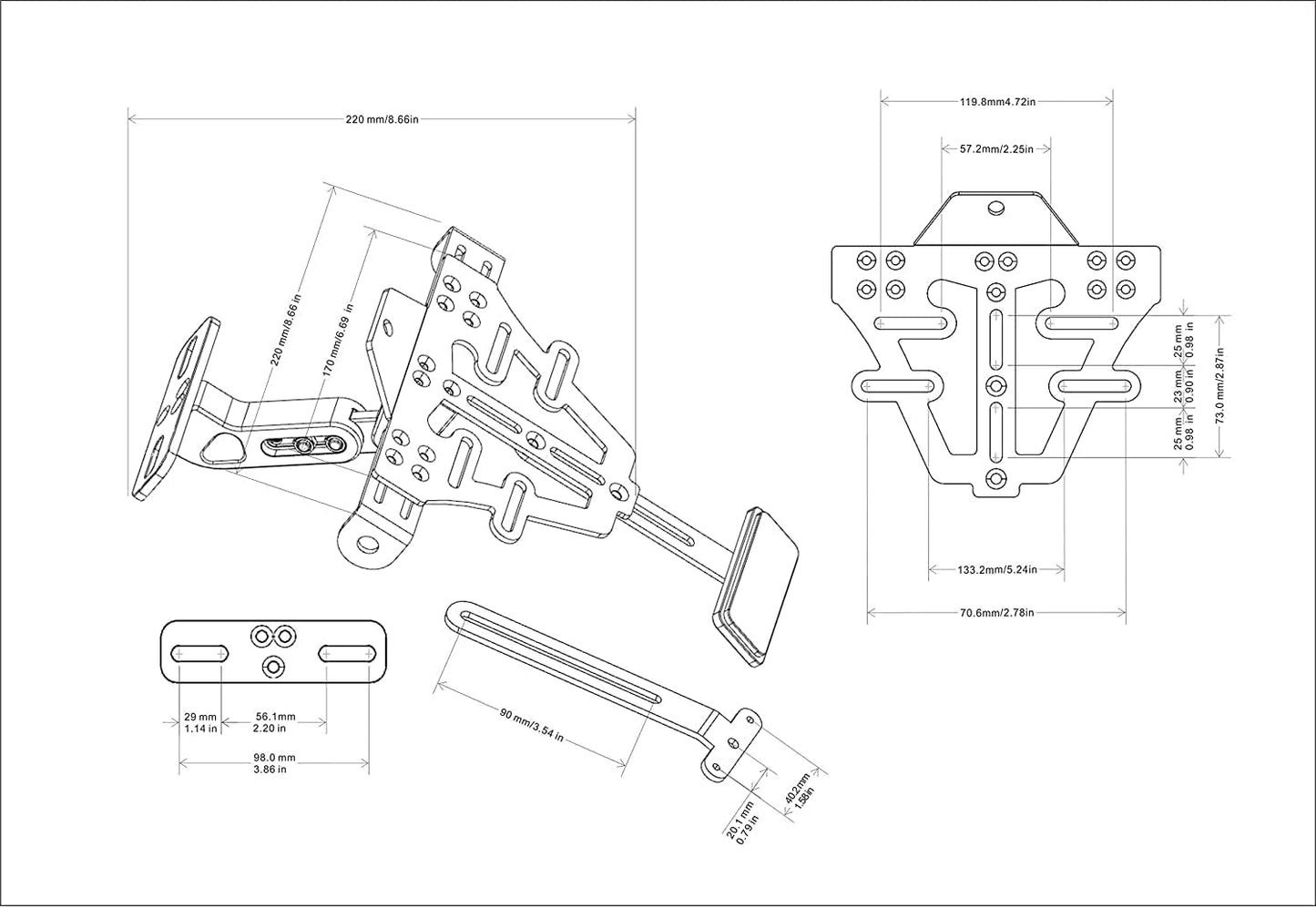 Universal Motorrad Kennzeichenhalter mit Beleuchtung Kennzeichenhalterung mit Reflektoren und Kennzeichenbeleuchtung E-geprüft Nummernschildhalter