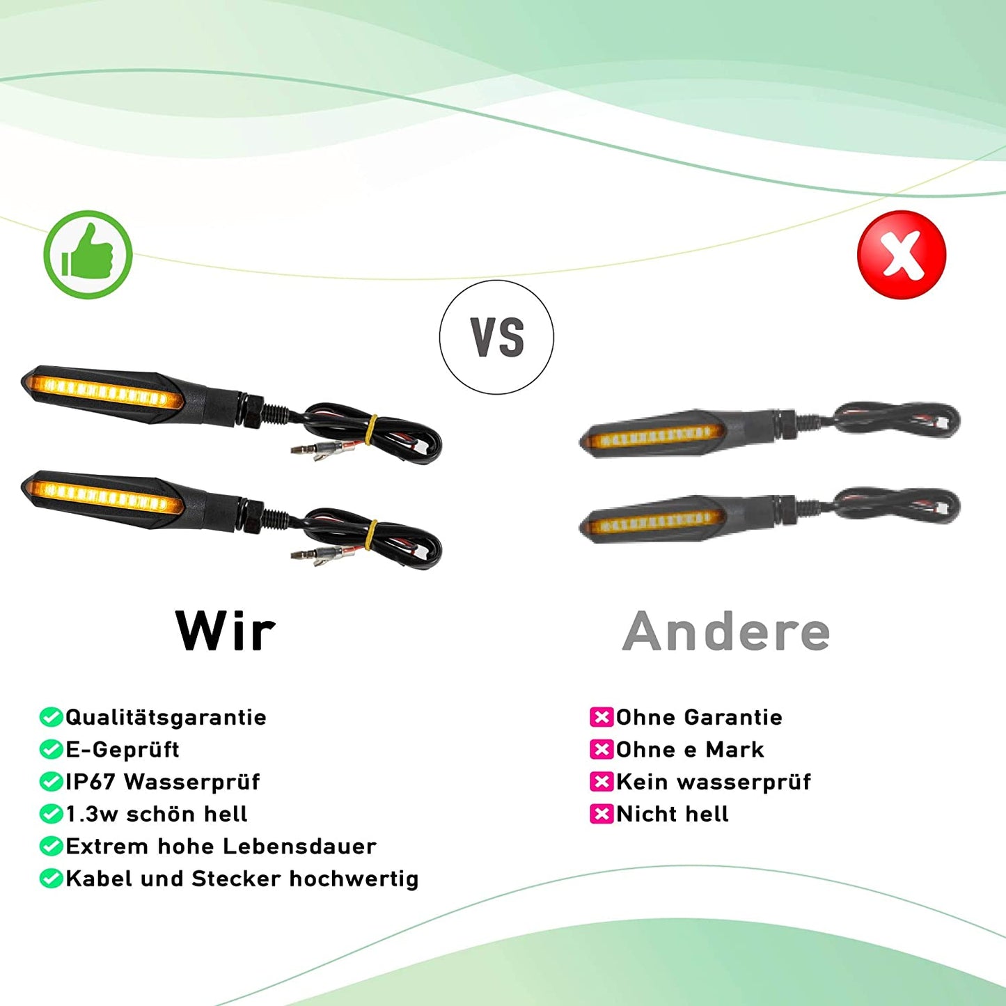 4 Stück E-Mark Motorrad LED Blinker mit Lauflicht Laufeffekt Quad ATV Roller Miniblinker