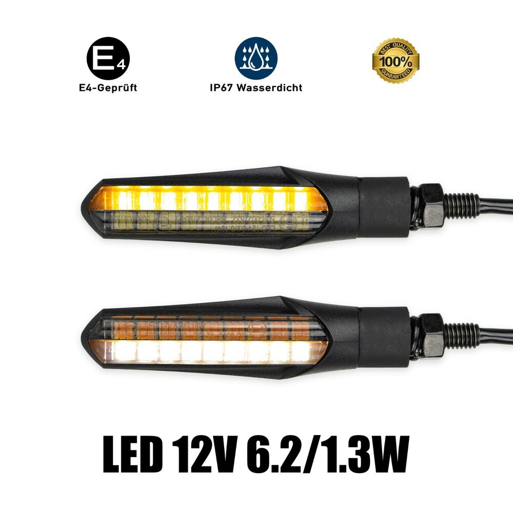 Motorrad LED Blinker mit Tagfahrlicht Laufeffekt Quad Roller Miniblinker