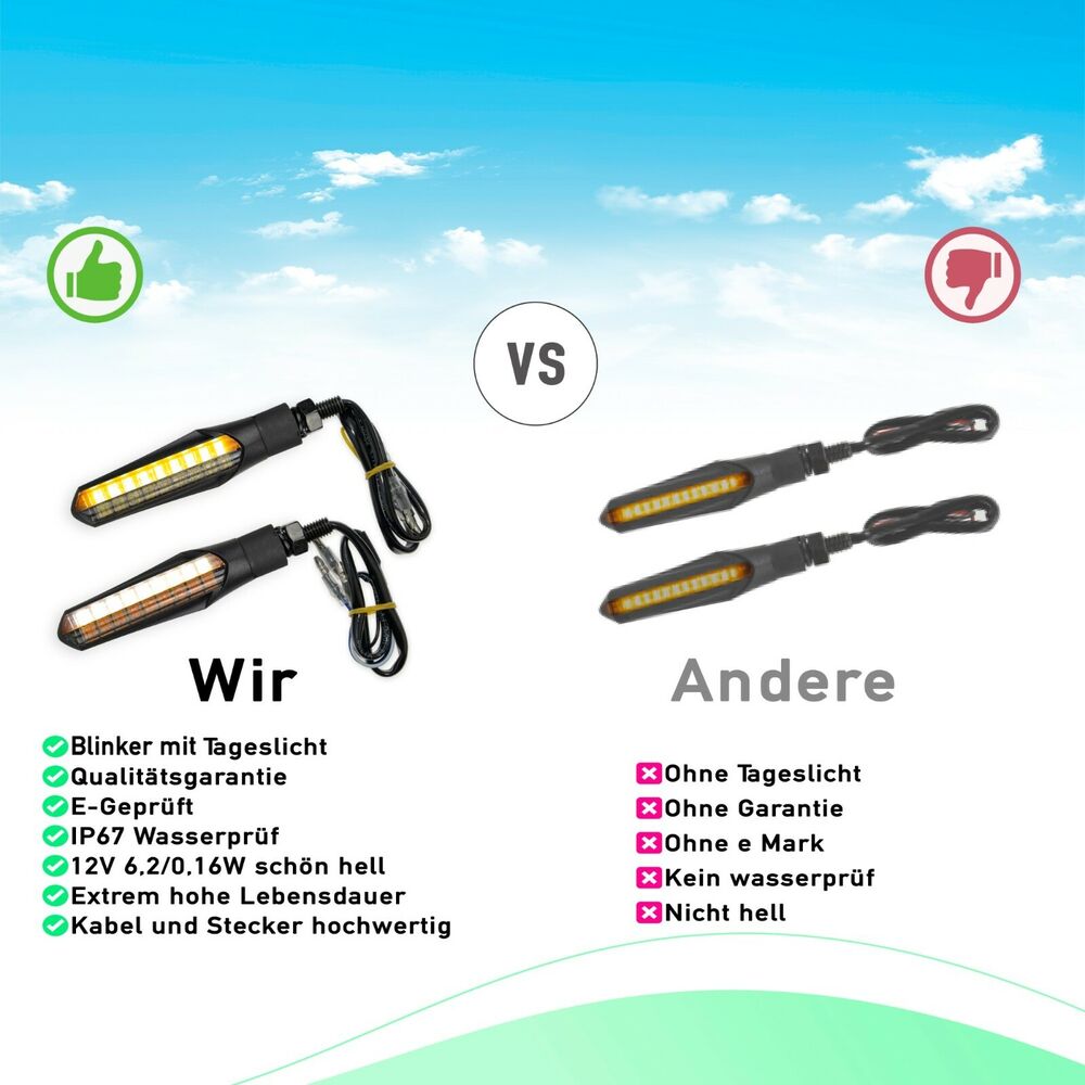 Motorrad LED Blinker mit Tagfahrlicht Laufeffekt Quad Roller Miniblinker