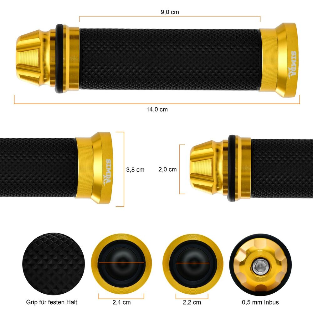Motorrad Roller Lenkergriffe Griff Aluminium Griffgummis 22/24mm Gold EAN 4262397090309