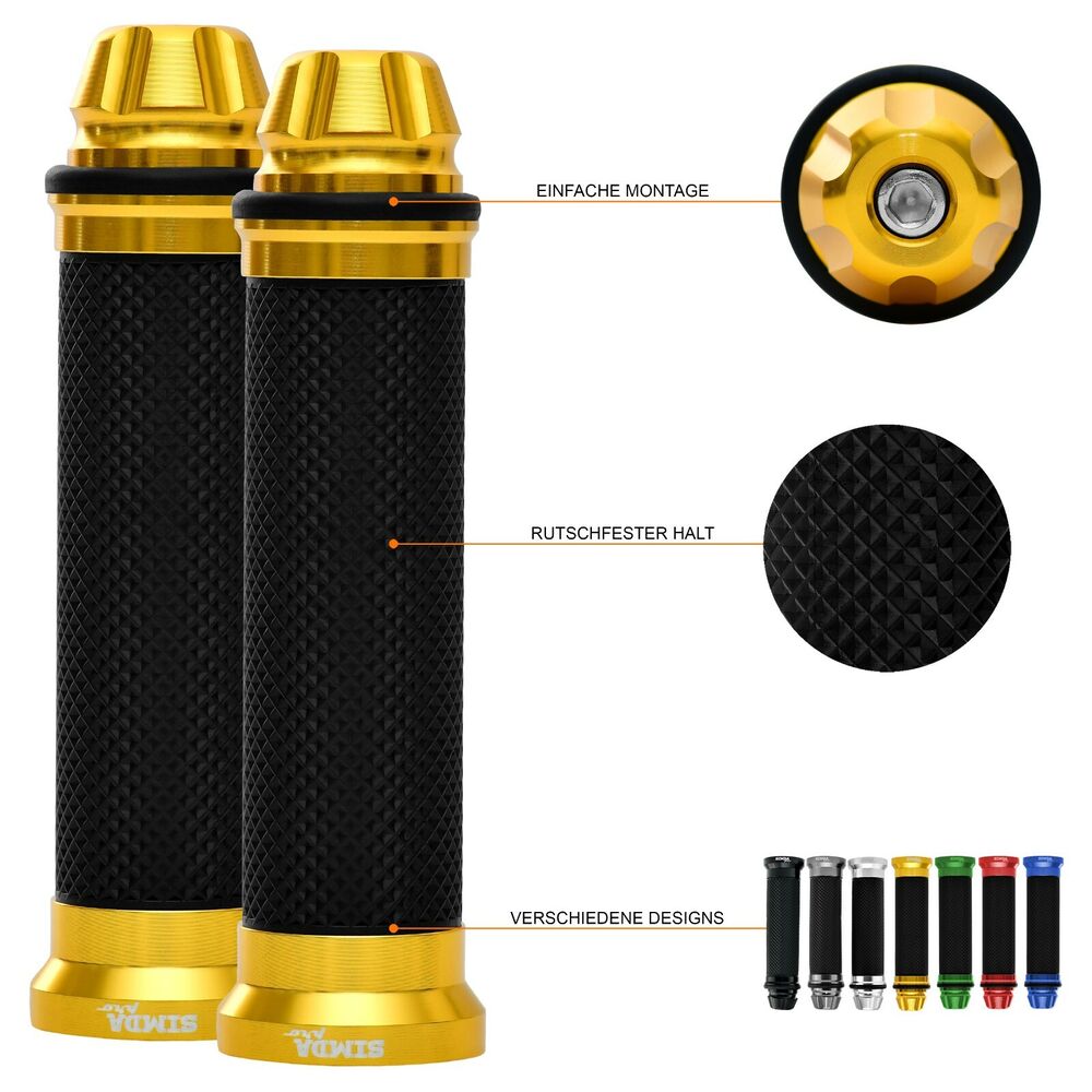 Motorrad Roller Lenkergriffe Griff Aluminium Griffgummis 22/24mm Gold EAN 4262397090309