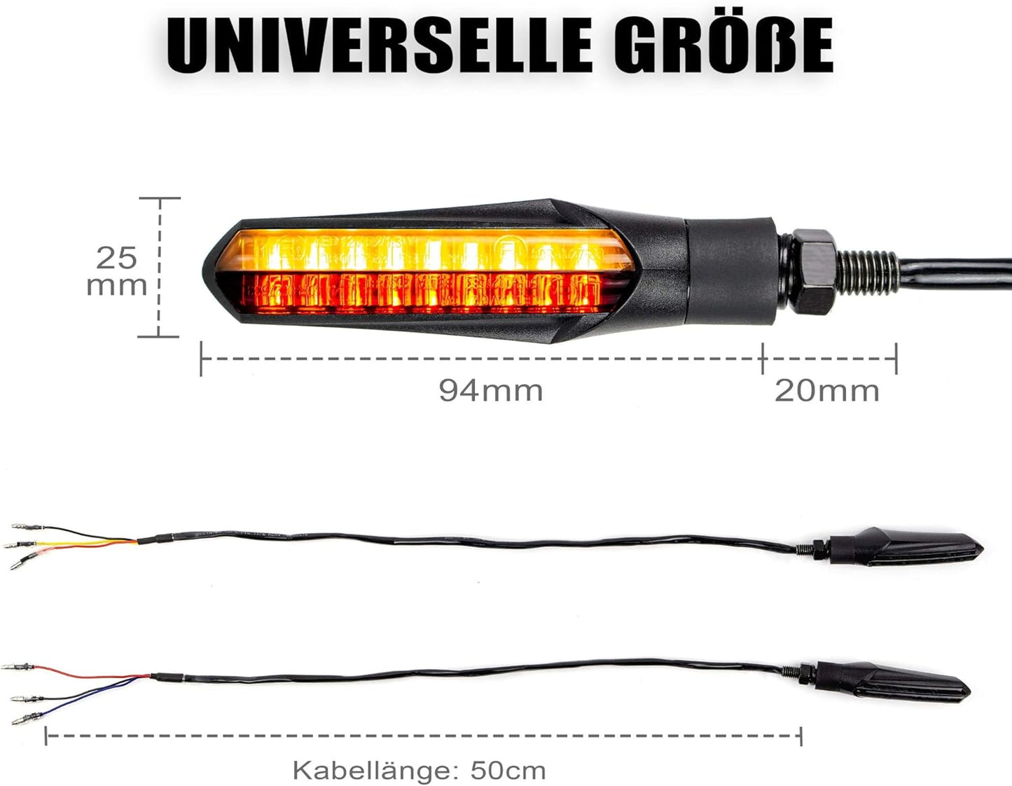 E Mark Led Motorrad Laufeffekt Blinker mit Bremslicht Lauflicht Sequentiell Schwarz Universal