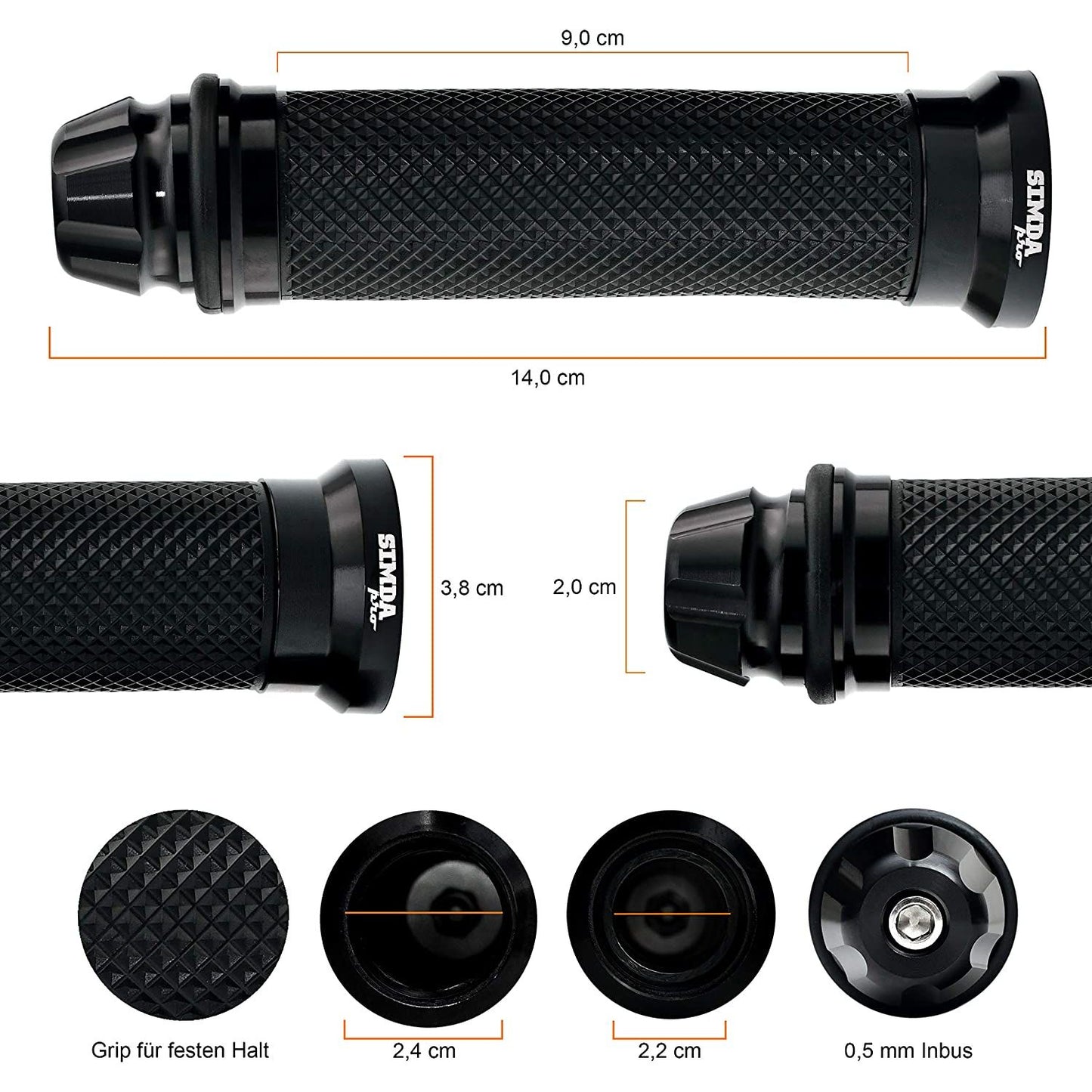 Motorrad Roller Lenkergriffe Griff Aluminium Griffgummis 22/24mm Schwarz