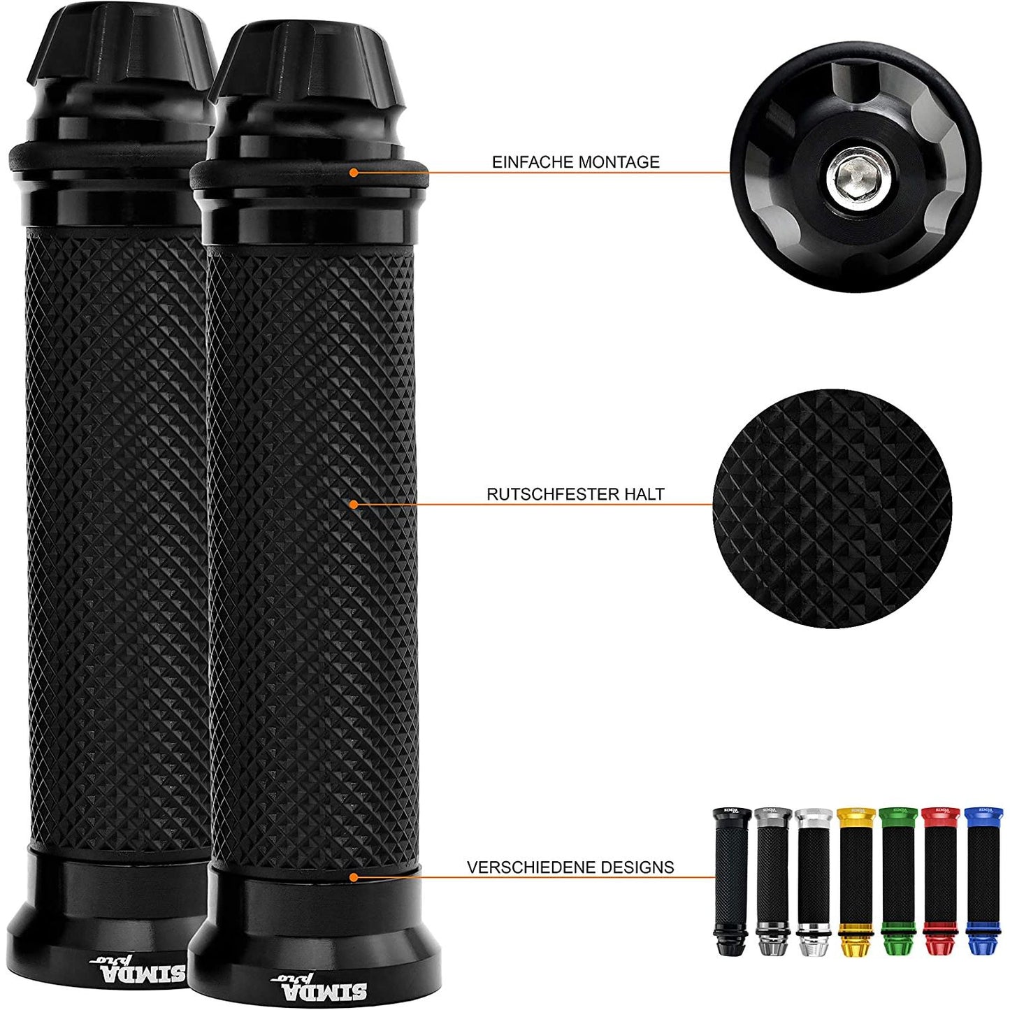 Motorrad Roller Lenkergriffe Griff Aluminium Griffgummis 22/24mm Schwarz