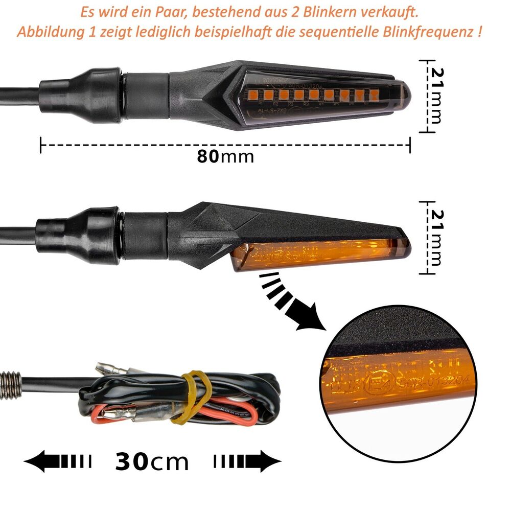 Intermitentes LED para motocicleta con marca E y efecto de luz de marcha, miniintermitentes para quad, ATV y scooter. 